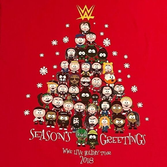 ’18 Official WWE Live Holiday Tour x South Park Red Graphic Tee Shirt / Size L - Picture 3 of 6